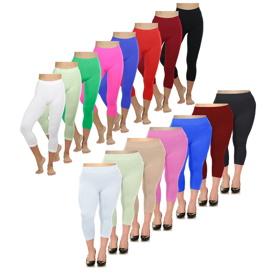 6-Pack Womens High Waisted Ultra-Soft Stretch Yoga Capri Leggings Opaque Image 8