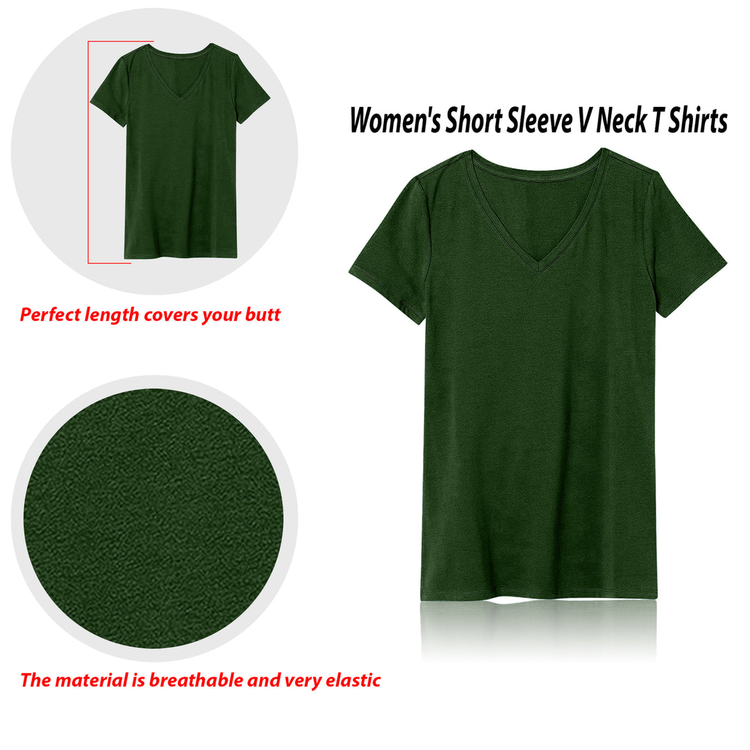 Womens Ultra Soft Cotton V-Neck Short Sleeve T-Shirts 3/6 Pack Plus Size Options Image 4