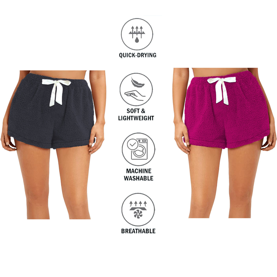 2-Pack Womens Micro-Fleece Pajama Shorts Ultra Plush Soft Sleepwear 100% Polyester Image 9