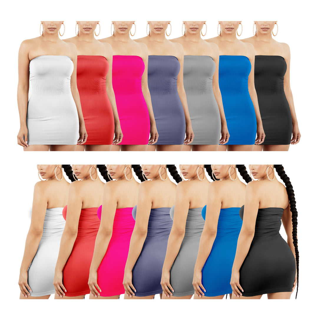 2-Pack Women Strapless Stretchy Tight Fit Seamless Body Con Mini Tube Top Dress Image 8