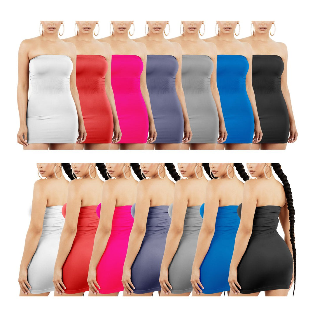 2-Pack Women Strapless Stretchy Tight Fit Seamless Body Con Mini Tube Top Dress Image 1