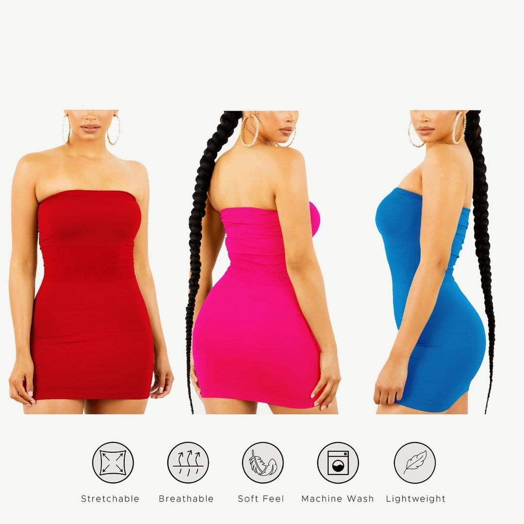 3-Pack Women Seamless Strapless Tube Top Mini Dress Stretchy Ribbed Size Color Image 9