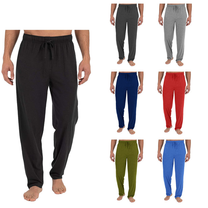 Mens Solid Jersey Knit Pants Adjustable Drawstring Waist 100% Cotton Lightweight Image 7