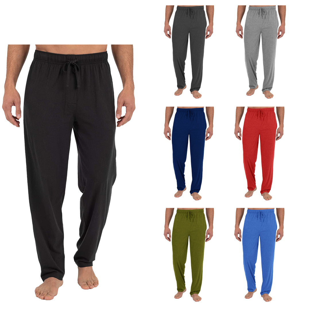 Mens Solid Jersey Knit Pants 4-Pack Adjustable Drawstring Waist Pure Cotton Image 3