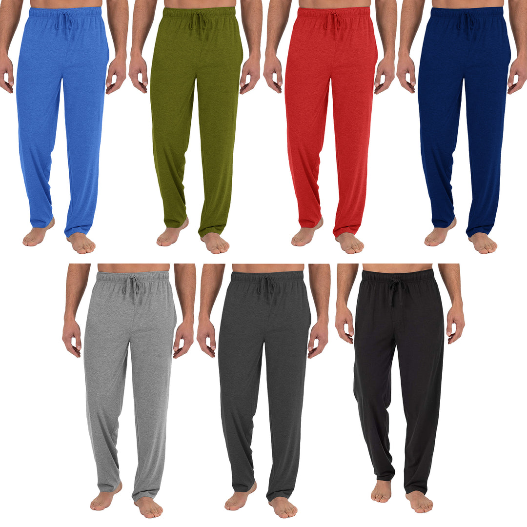 Mens Solid Jersey Knit Pants 4-Pack Adjustable Drawstring Waist Pure Cotton Image 4