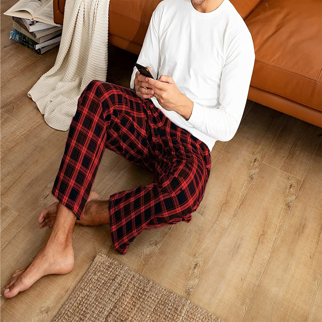 Mens Ultra-Soft Plaid Lounge Pajama Sleep Pants 5-Pack Cotton Adjustable Waist Image 6