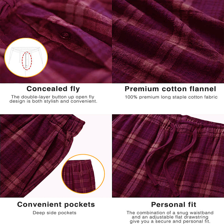 Mens Ultra-Soft Plaid Lounge Pajama Sleep Pants 5-Pack Cotton Adjustable Waist Image 11