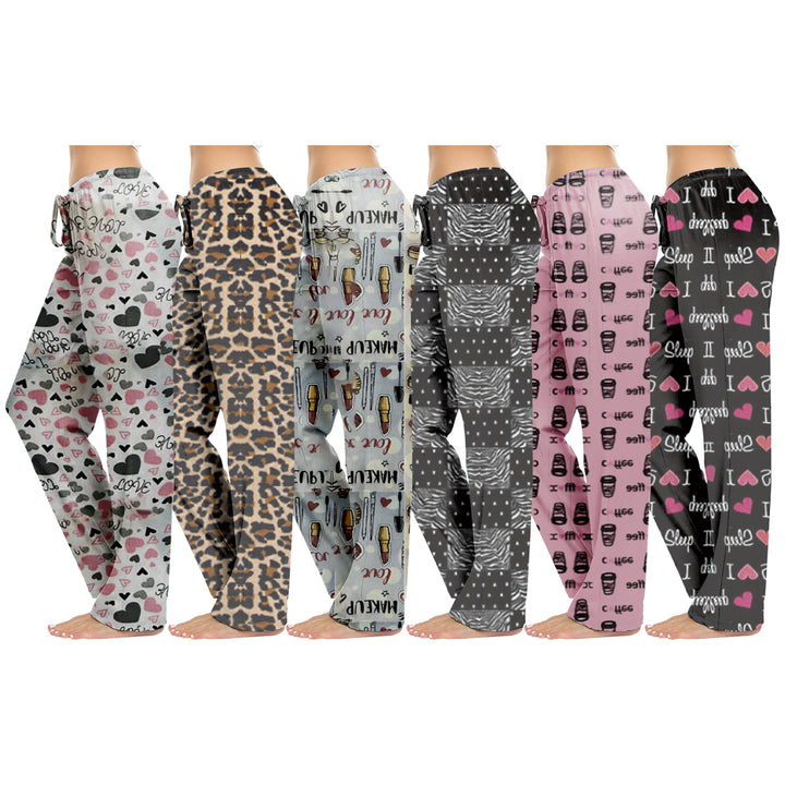 2-Pack Womens Casual Fun Printed Lightweight Lounge Terry Knit Pajama Bottom Pants Image 2