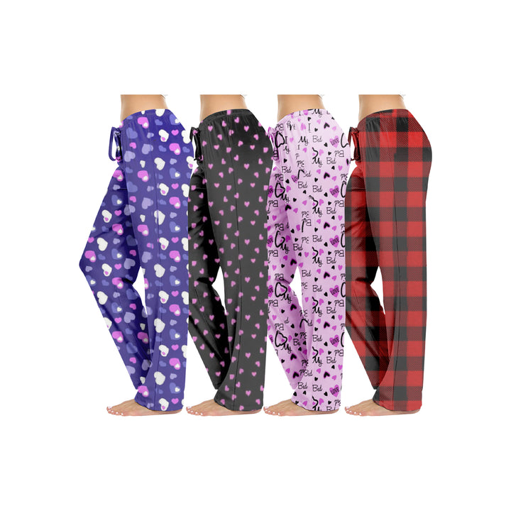 2-Pack Womens Casual Fun Printed Lightweight Lounge Terry Knit Pajama Bottom Pants Image 3