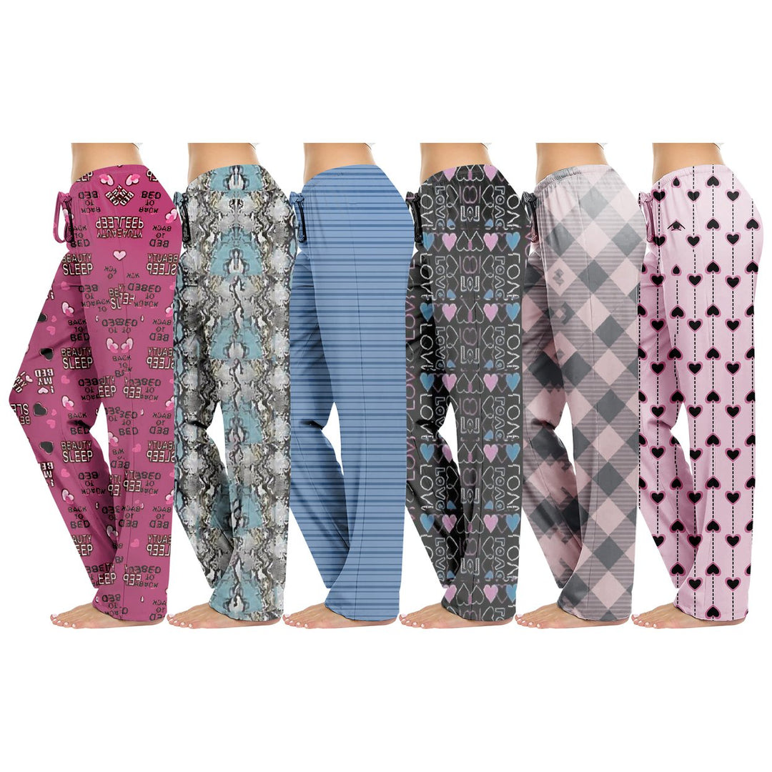 Womens Casual Lightweight Lounge Pajama Pants Soft Terry Knit Various Prints 1-Pack Image 4