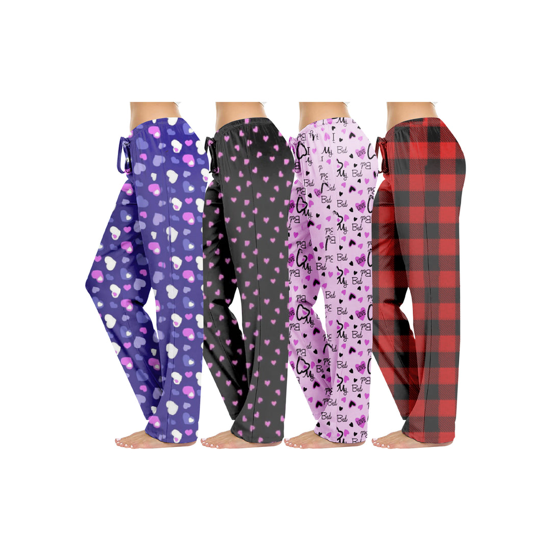 3/6-Pack Womens Casual Fun Printed Lightweight Lounge Terry Knit Pajama Bottom Pants Image 4