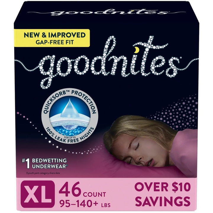 Goodnites Nighttime Bedwetting Underwear for Girls XL (95-140 Pounds) 46 Count Image 1