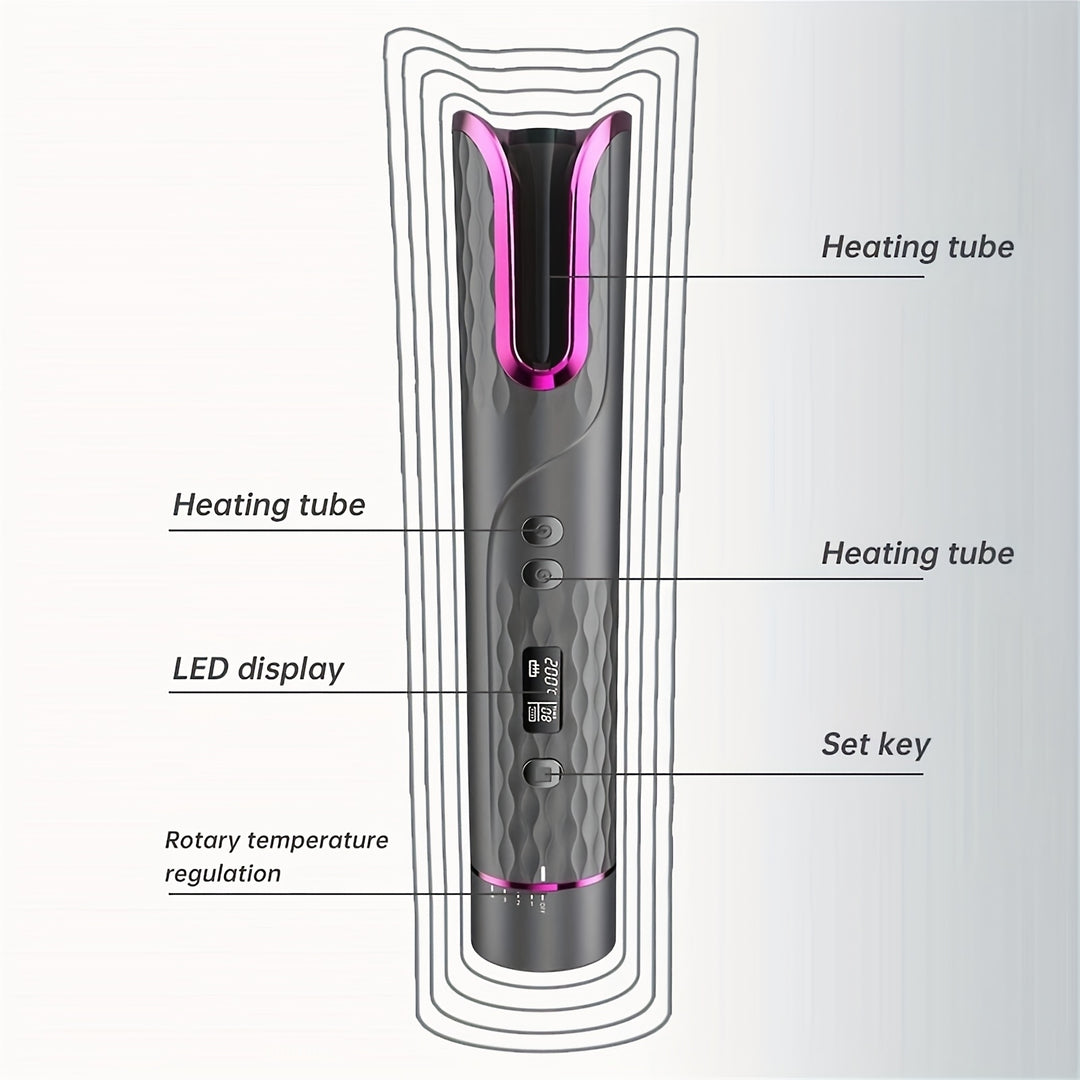 Automatic Hair Curler Cordless Curling Rotating Wand With Lcd Display For Styling Image 4