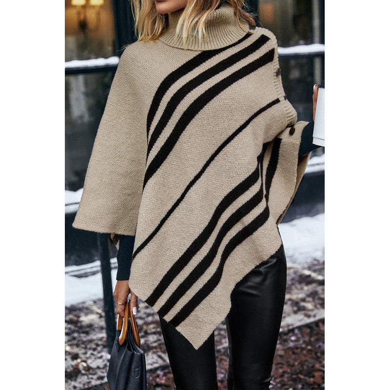 Asymmetrical Stripes Cozy Poncho Image 3