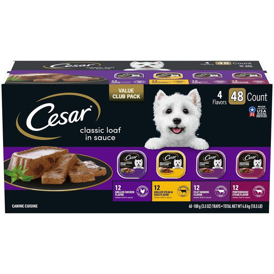 Cesar Classic Loaf in Sauce Easy Peel Variety Pack 3.5 Ounce (Pack of 48) Image 1