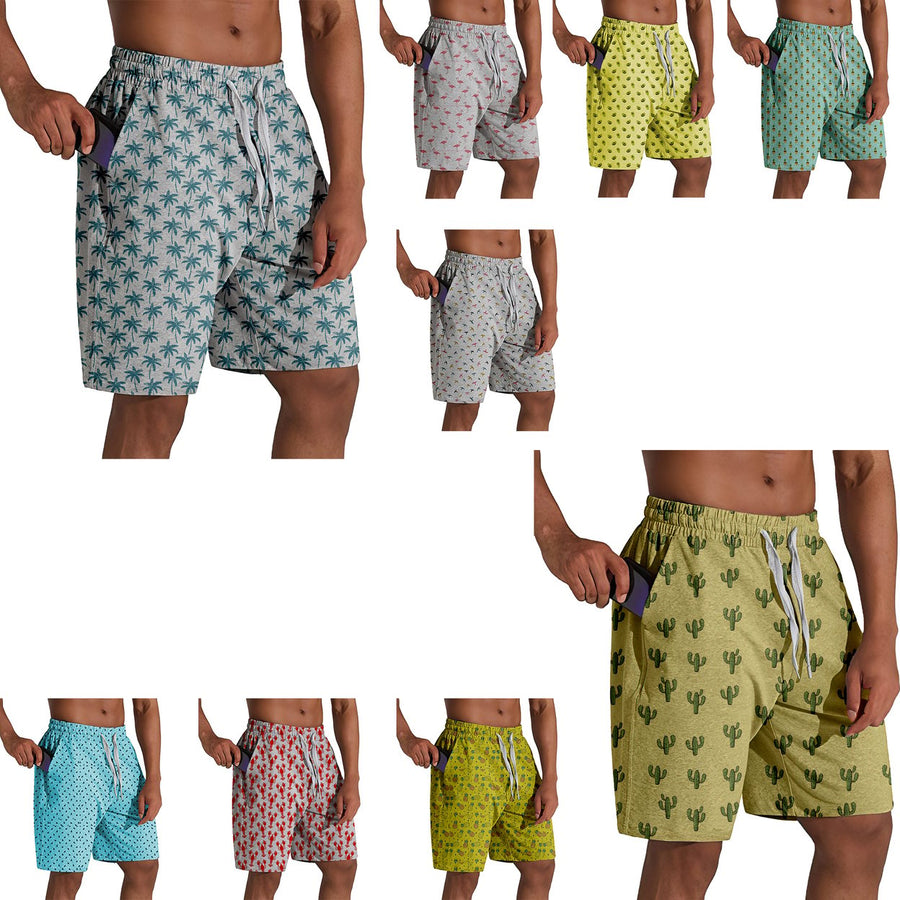 5-Pack Mens Terry Knit Soft Printed Athletic Casual Gym Bottoms w/ Elastic Waistband and Pockets Image 1