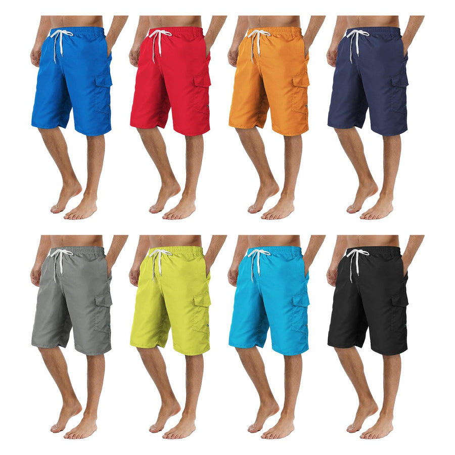 1-Pack Mens Quick Dry Cargo Swim Trunks Beachwear with Pockets Solid Flex Board Shorts Image 1