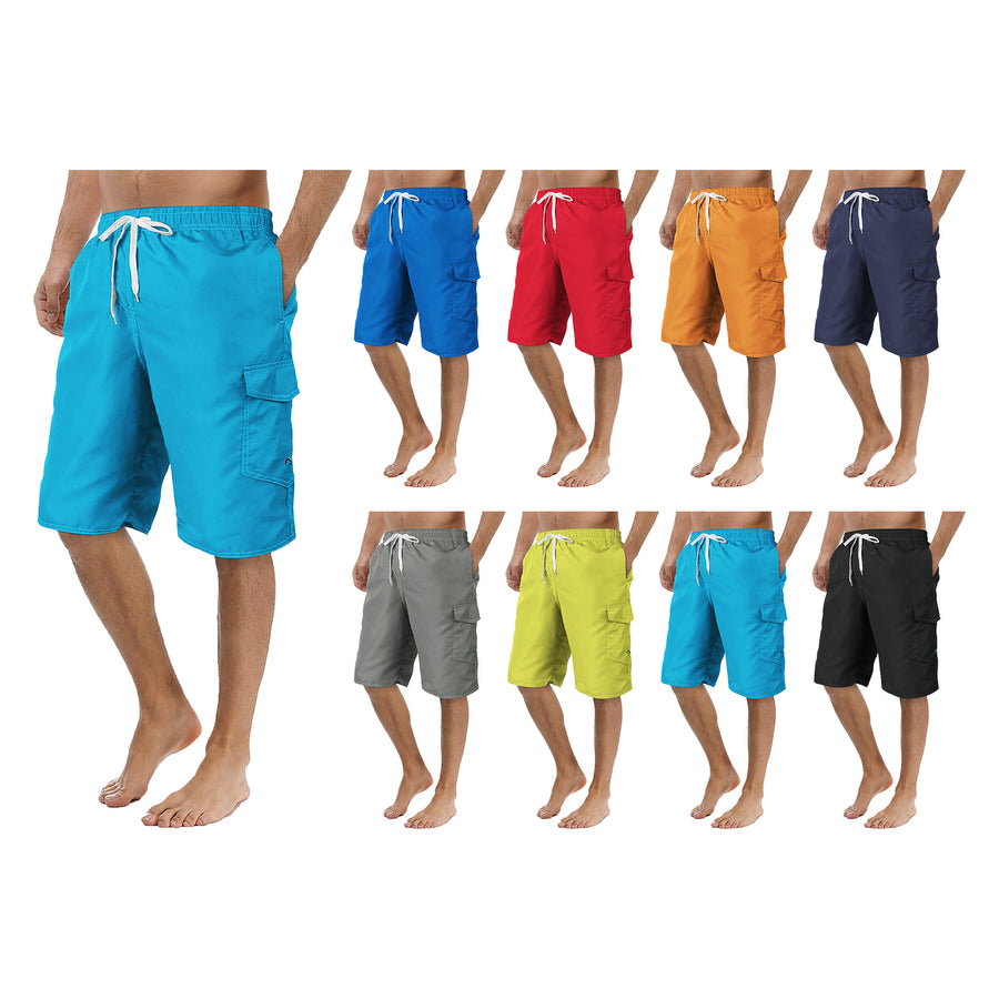 3-Pack Mens Quick Dry Cargo Swim Trunks Beachwear with Pockets Solid Flex Board Shorts Image 1