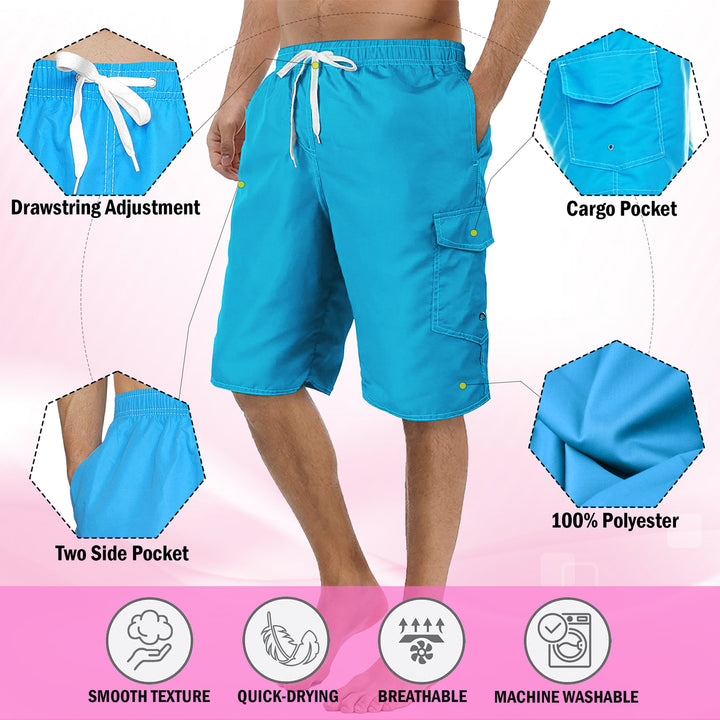 1-Pack Mens Quick Dry Cargo Swim Trunks Beachwear with Pockets Solid Flex Board Shorts Image 6