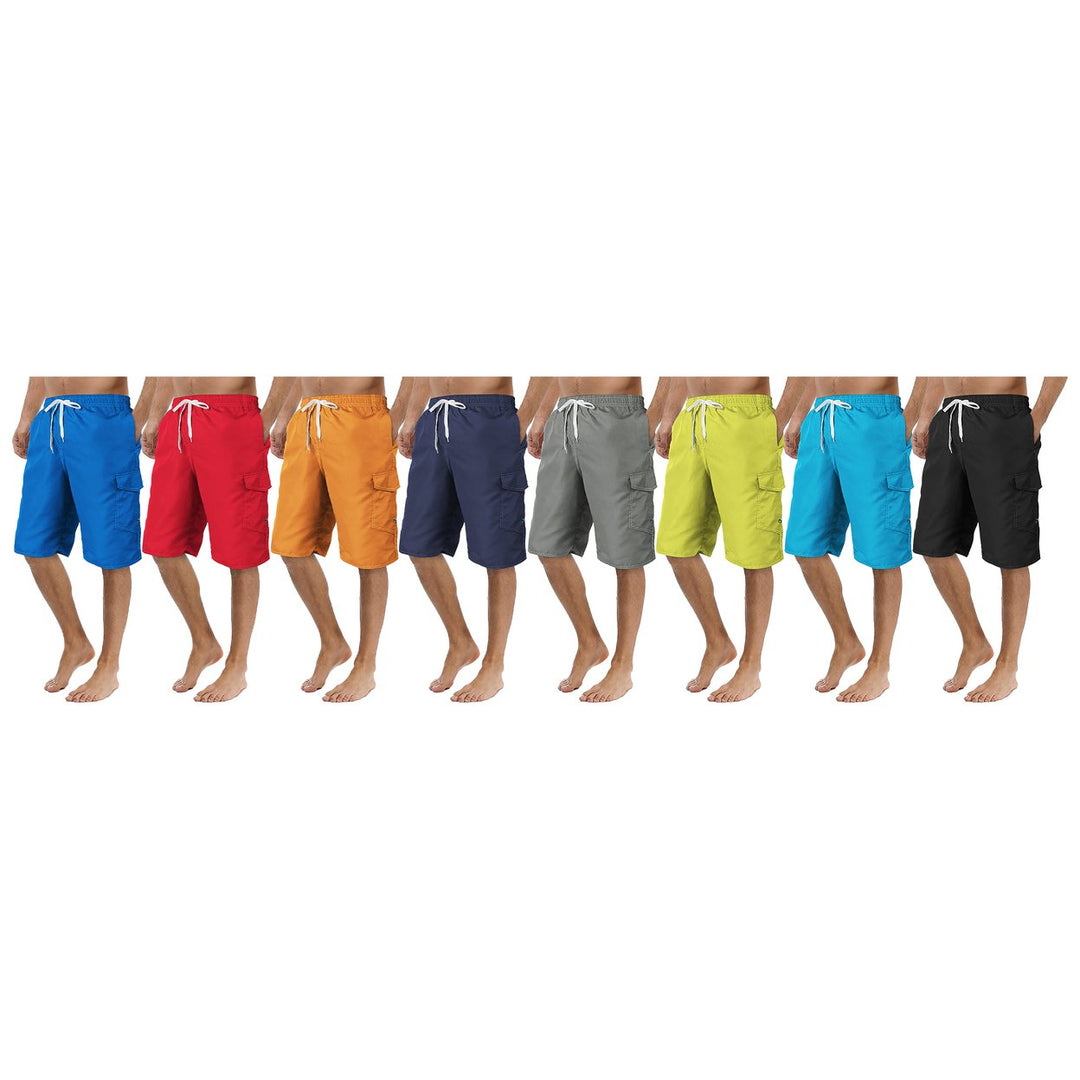 1-Pack Mens Quick Dry Cargo Swim Trunks Beachwear with Pockets Solid Flex Board Shorts Image 3