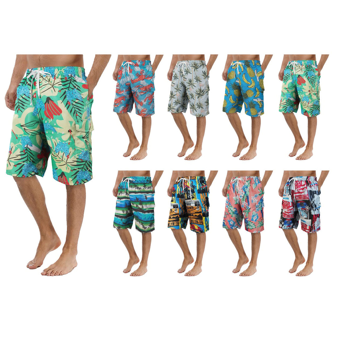 1-Pack Mens Quick Dry Cargo Swim Trunks Beachwear with Pockets Solid Flex Board Shorts Image 8