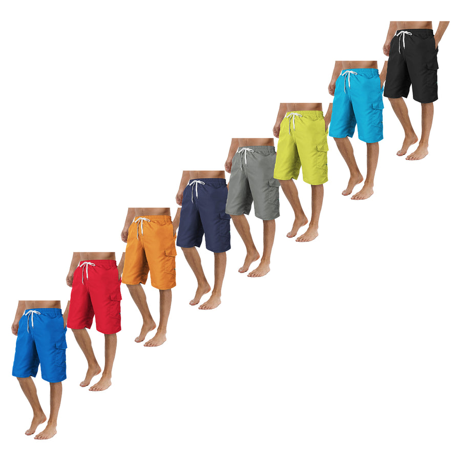 5-Pack Mens Quick Dry Cargo Swim Trunks Beachwear with Pockets Solid Flex Board Shorts Image 1