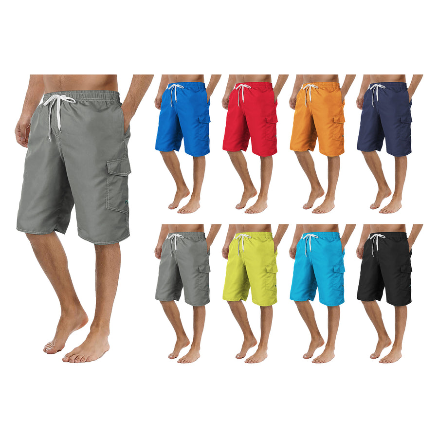 6-Pack Mens Quick Dry Cargo Swim Trunks Beachwear with Pockets Solid Flex Board Shorts Image 1