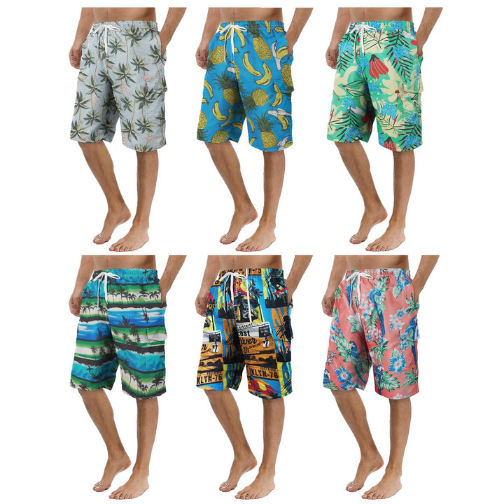 4-Pack Mens Quick Dry Cargo Swim Trunks Beachwear with Pockets Solid Flex Board Shorts Image 2