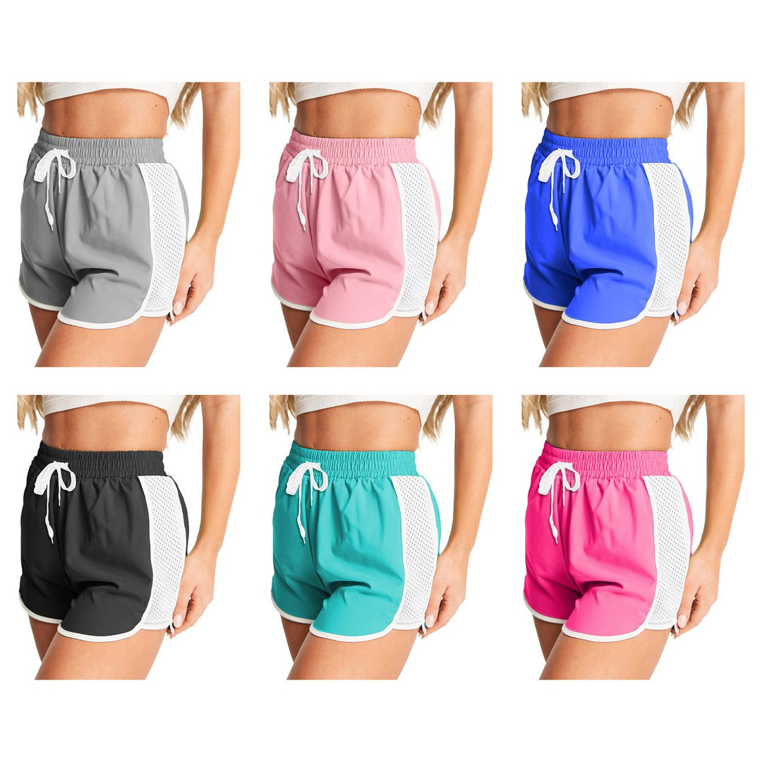 Womens Active Flexible Workout Shorts 2-Piece Set Mesh Patchwork Quick-Dry Image 1