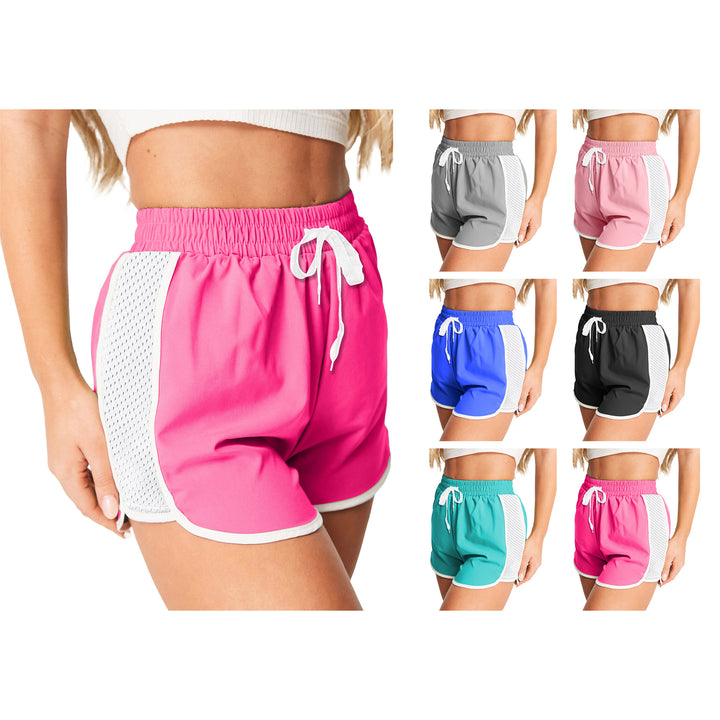 4-Pack Womens Active Workout Shorts with Mesh Patchwork Flexible Quick-Dry Image 6