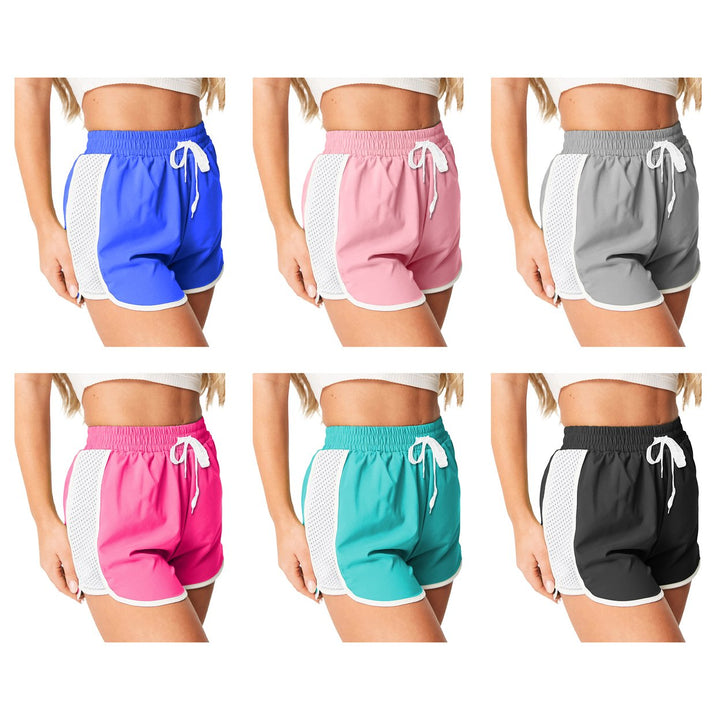 Womens Active Mesh Patchwork Workout Gym Shorts 3 or 6 Pack Flexible Durable Image 1