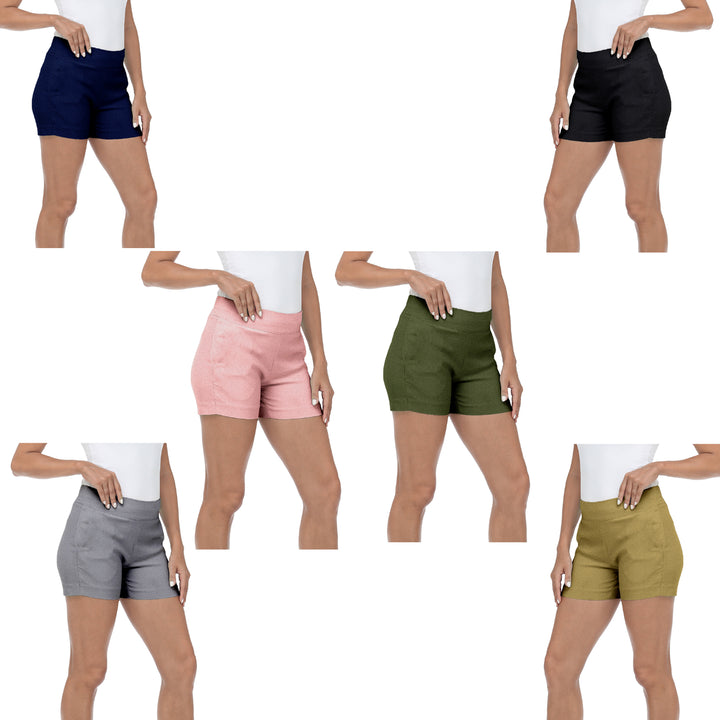 3-Pack Ladies Solid Ultra Soft Stretch Pull On Comfy Summer Active Millennium Style Shorts Image 1