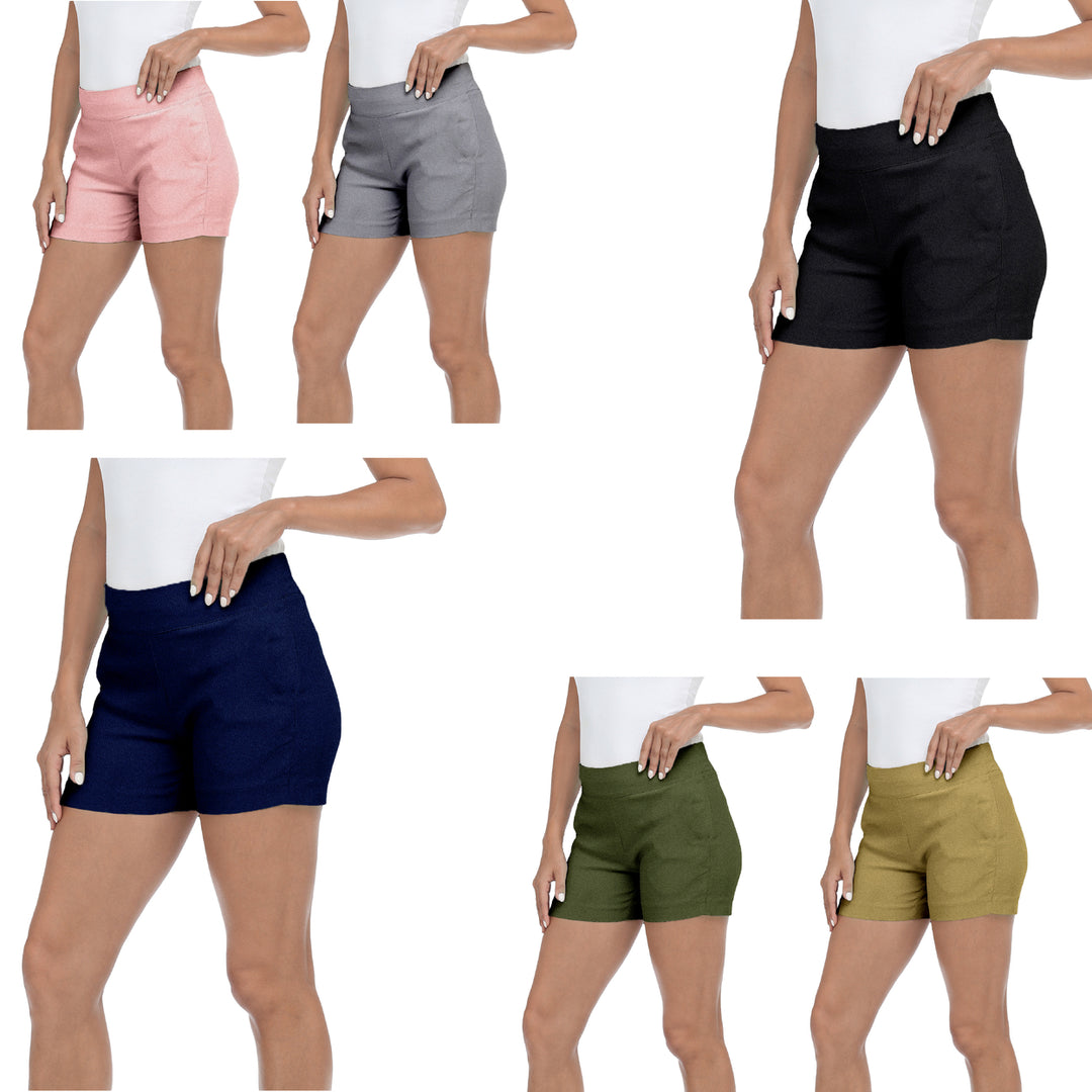 3-Pack Ladies Solid Ultra Soft Stretch Pull On Comfy Summer Active Millennium Style Shorts Image 2