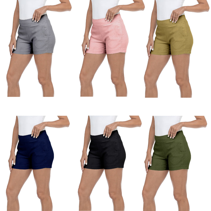 3-Pack Ladies Solid Ultra Soft Stretch Pull On Comfy Summer Active Millennium Style Shorts Image 3