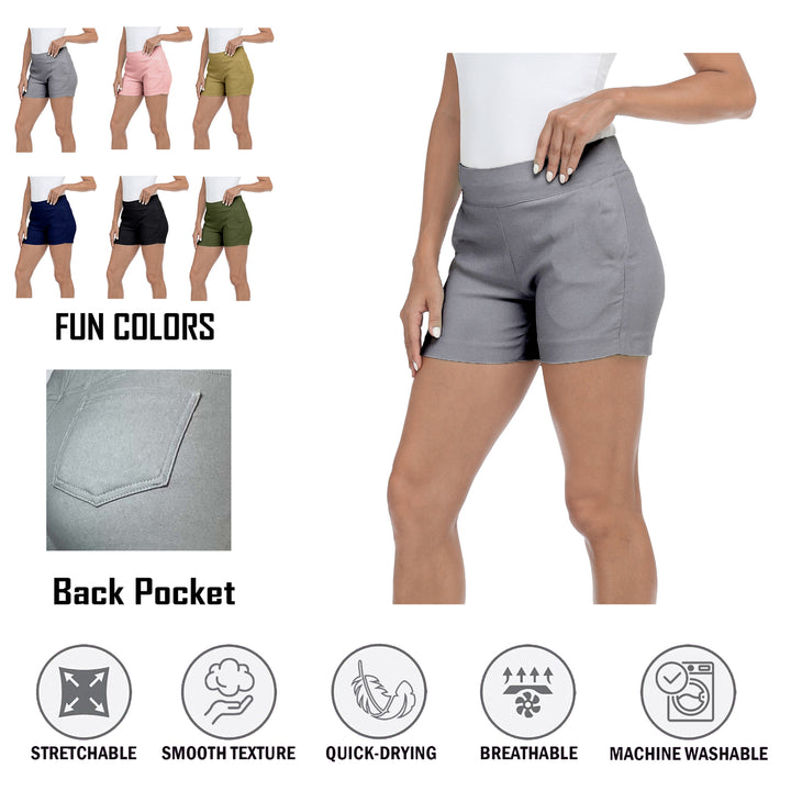 3-Pack Ladies Solid Ultra Soft Stretch Pull On Comfy Summer Active Millennium Style Shorts Image 11