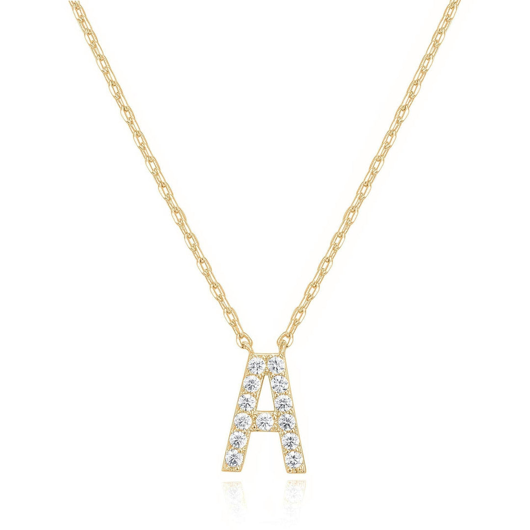 14k Yellow Gold Plated Initial A Pendant Necklace with White Sapphire Stone Image 1