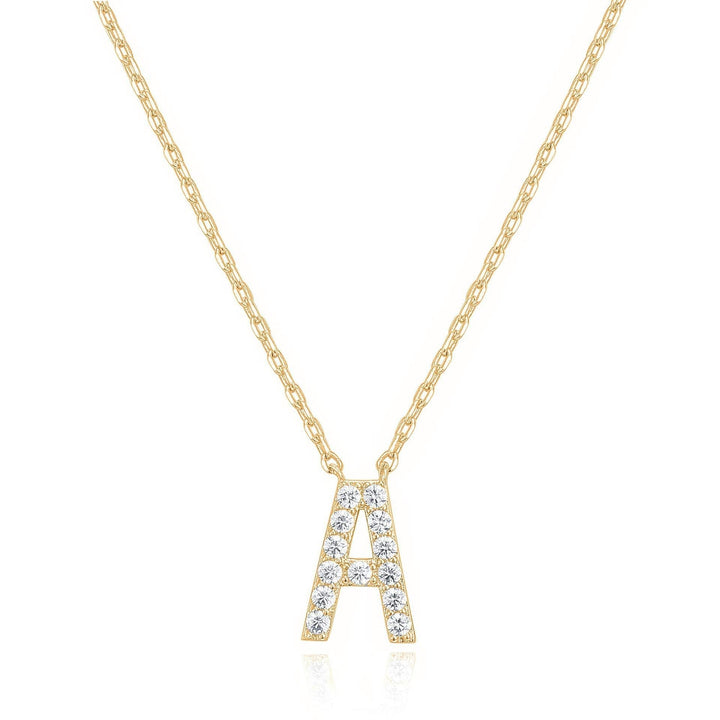 14k Yellow Gold Plated Initial A Pendant Necklace with White Sapphire Stone Image 1