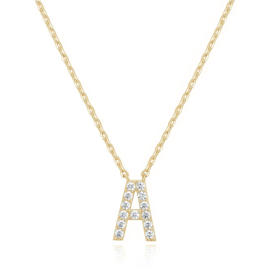 14k Yellow Gold Plated Initial A Pendant Necklace with White Sapphire Stone Image 1