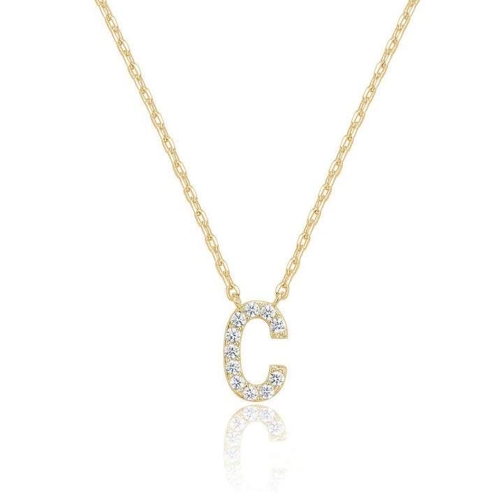 14k Yellow Gold Plated C Initial Pendant Necklace Created White Sapphire Image 1