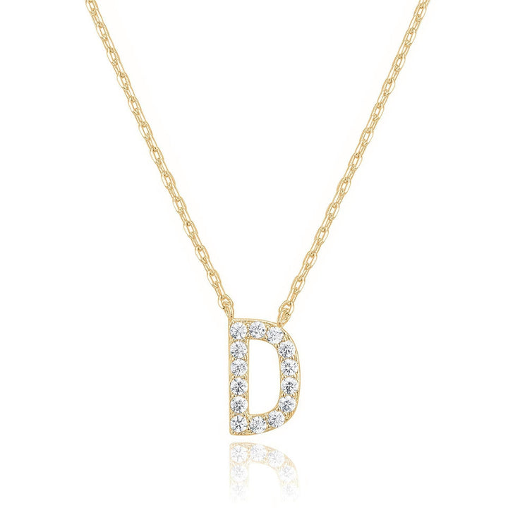 14k Yellow Gold Created White Sapphire D Letter Pendant Necklace Gift Boxed Image 1