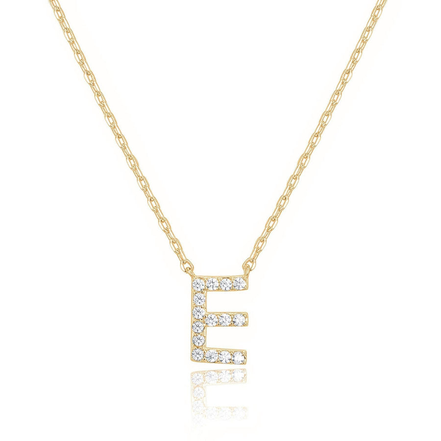 14k Yellow Gold Plated Created White Sapphire Letter E Pendant Necklace Image 1