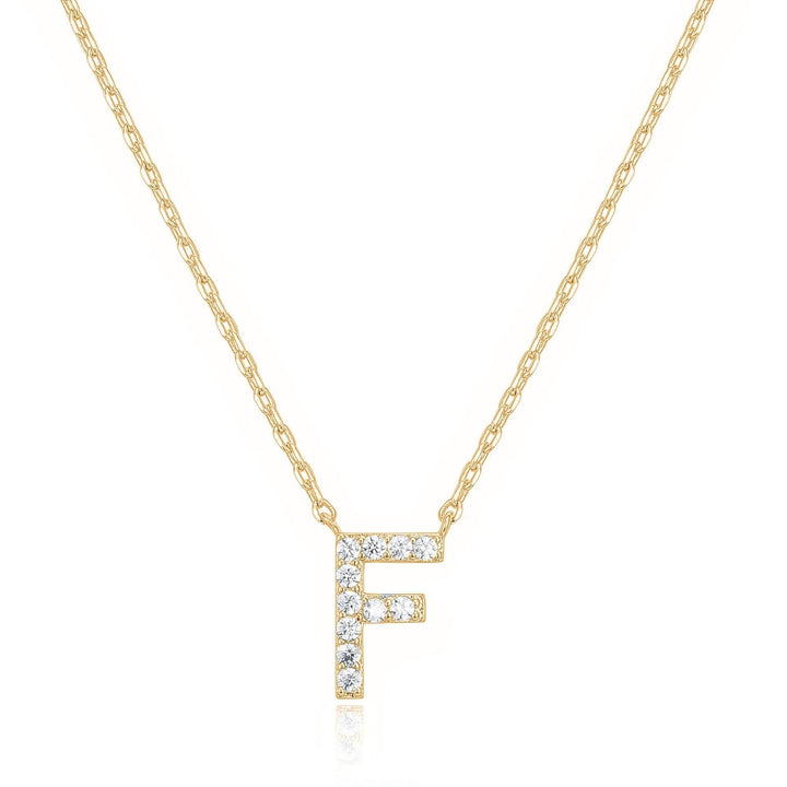 14k Yellow Gold Plated F Initial Pendant Necklace Created White Sapphire Image 1