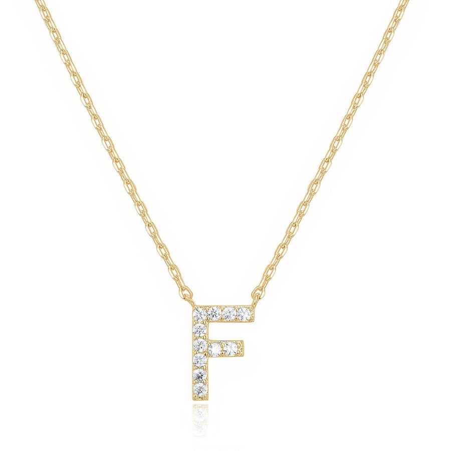 14k Yellow Gold Plated F Initial Pendant Necklace Created White Sapphire Image 1