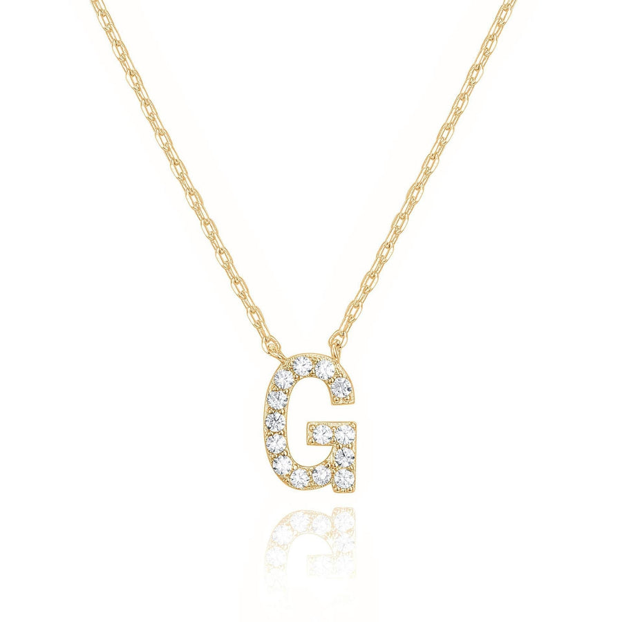 14k Yellow Gold Created White Sapphire G Initial Pendant Necklace Gift Boxed Image 1