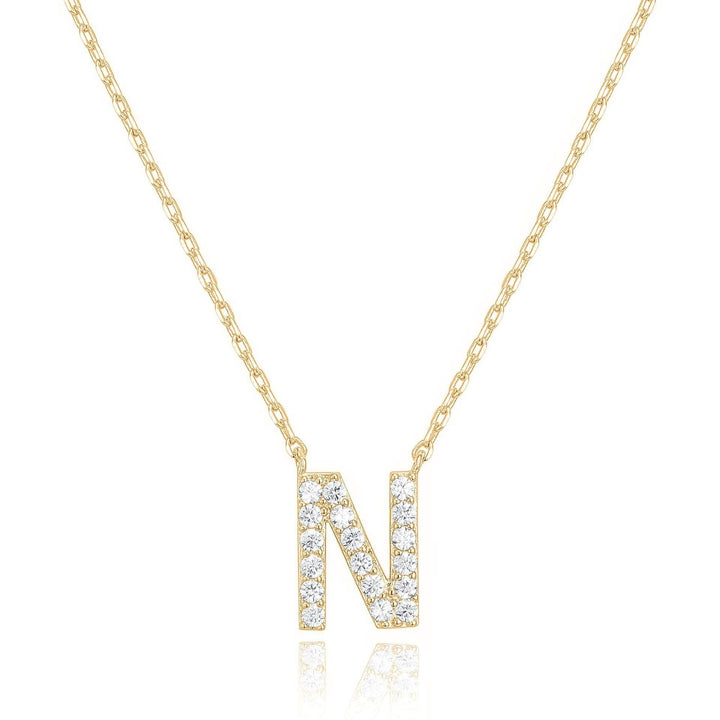 14k Yellow Gold Plated N Initial Pendant Necklace Created White Sapphire Jewelry Image 1