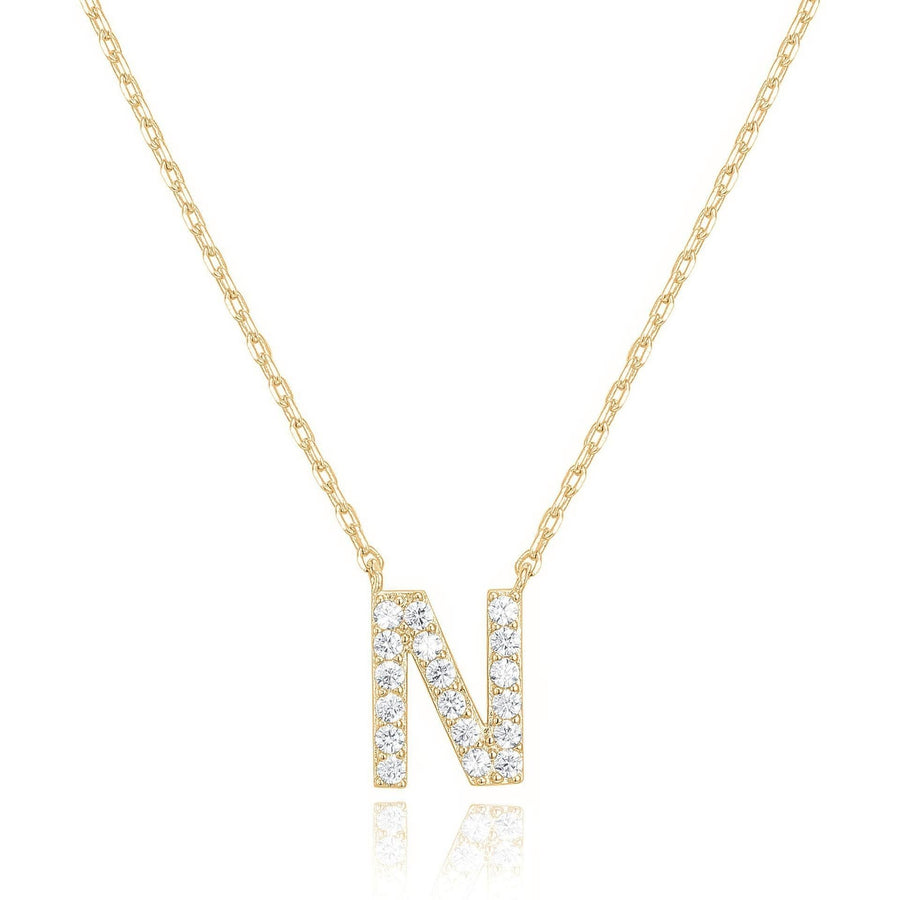 14k Yellow Gold Plated N Initial Pendant Necklace Created White Sapphire Jewelry Image 1