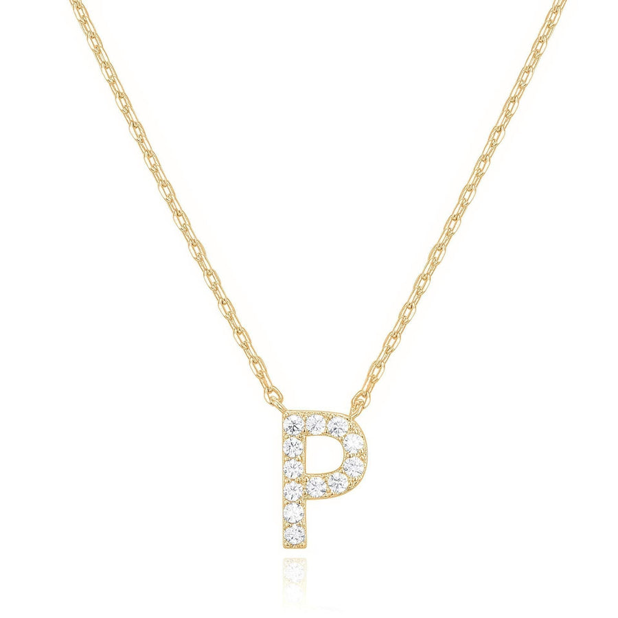 14k Yellow Gold Plated Initial P Pendant Necklace Created White Sapphire Jewelry Image 1