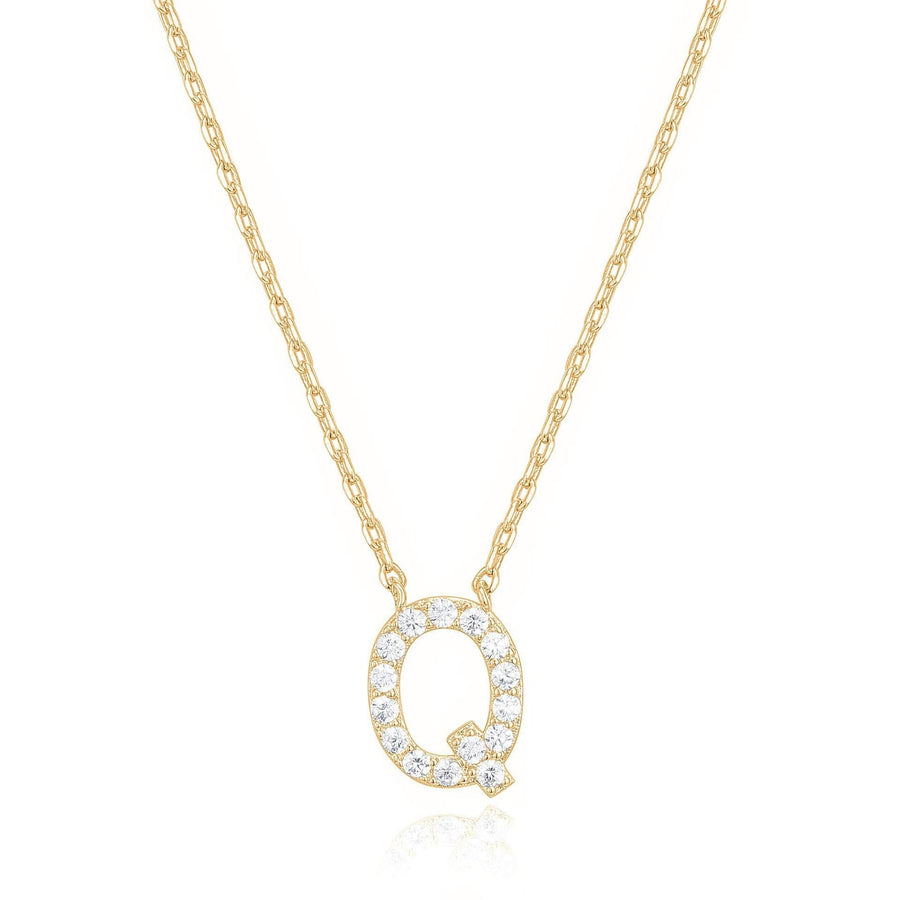 14k Yellow Gold Pendant Necklace Initial Q Created White Sapphire Jewelry Image 1