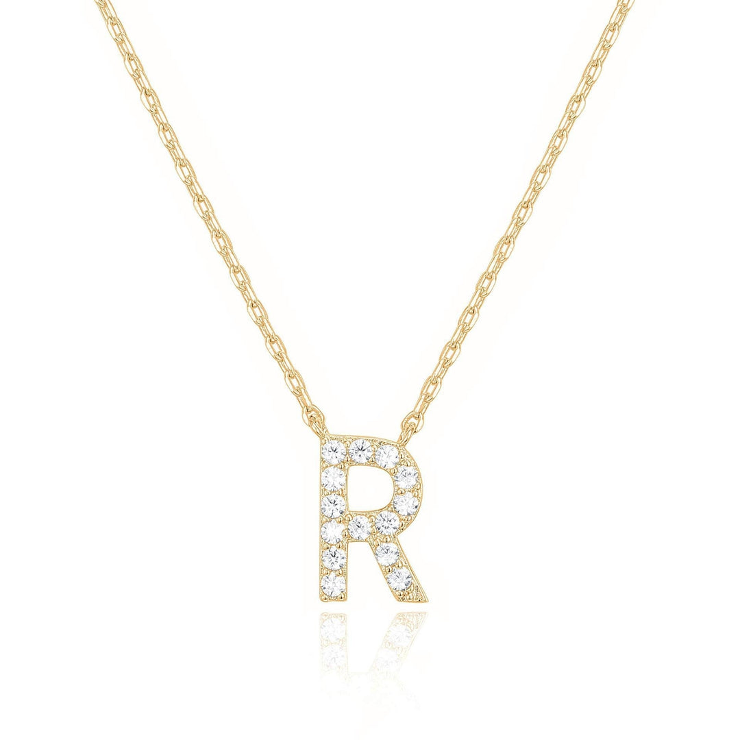 14k Yellow Gold Created White Sapphire R Initial Pendant Necklace Gift Boxed Image 1