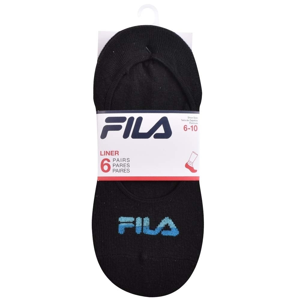 FILA Womens No Show Sneaker Liner Socks Black Neon 6 Pack One Size 6.5-10 Image 2